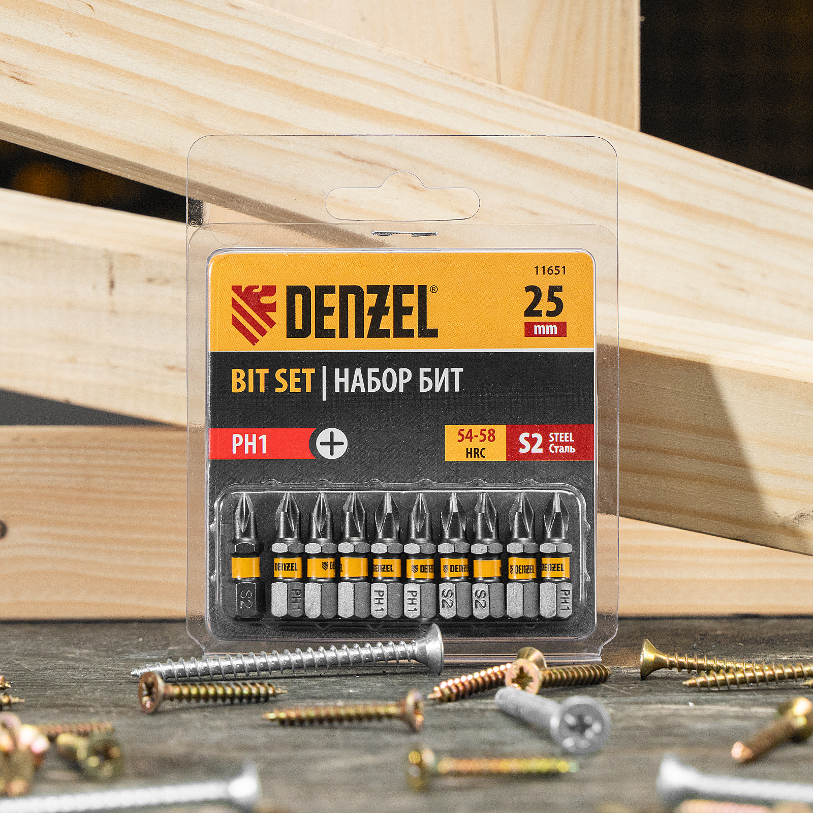 Бита PH1х25, сталь S2, шестигранный профиль, 10 шт. Е 6,3 Denzel 