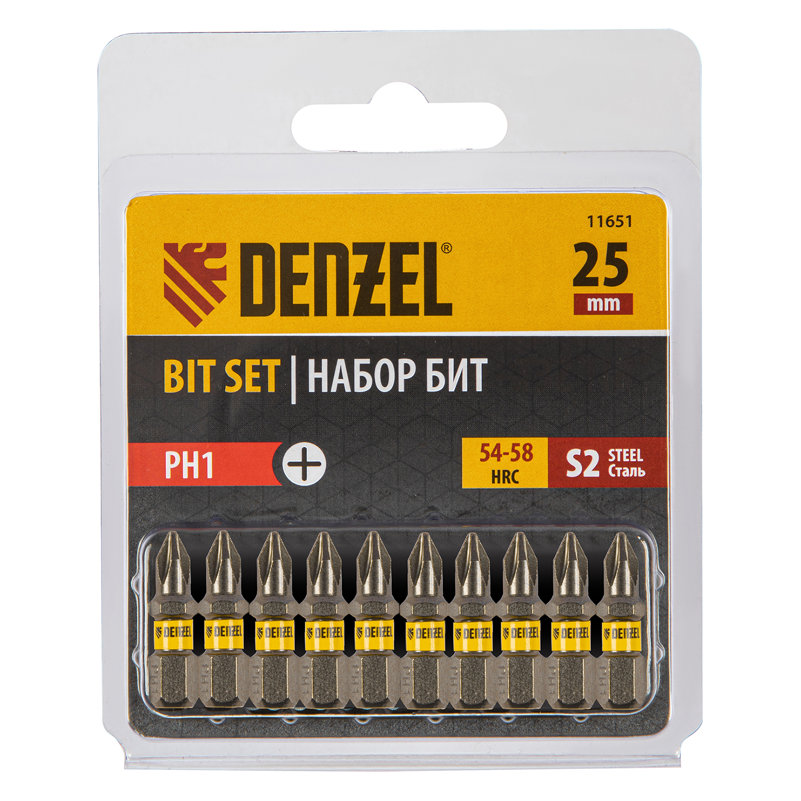 Бита PH1х25, сталь S2, шестигранный профиль, 10 шт. Е 6,3 Denzel 