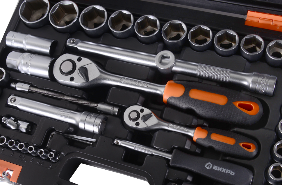 Набор инструментов, 1/2" , 1/4" , CrV, пластиковый кейс 94 предмета Вихрь 