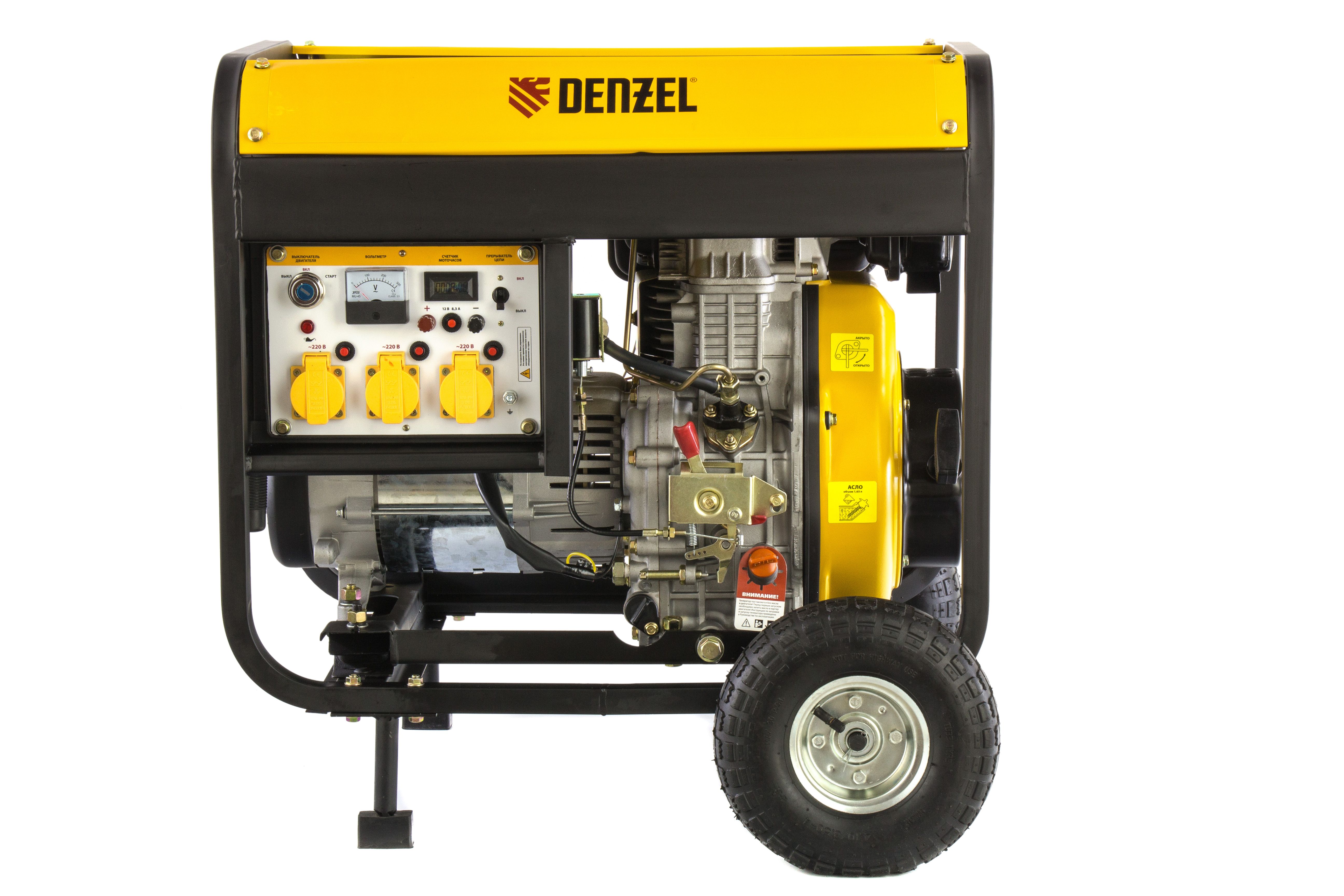Генератор дизельный DD6300Е, 5.0 кВт, 220 В/50 Гц, 15 л, электростартер Denzel 