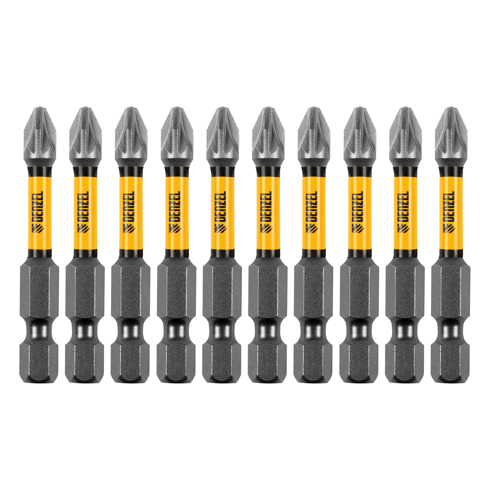 Бита IMPACT, PZ2x50 мм, лазерная обработка шлица, сталь S2, 10 шт., Е 6,3 Denzel 