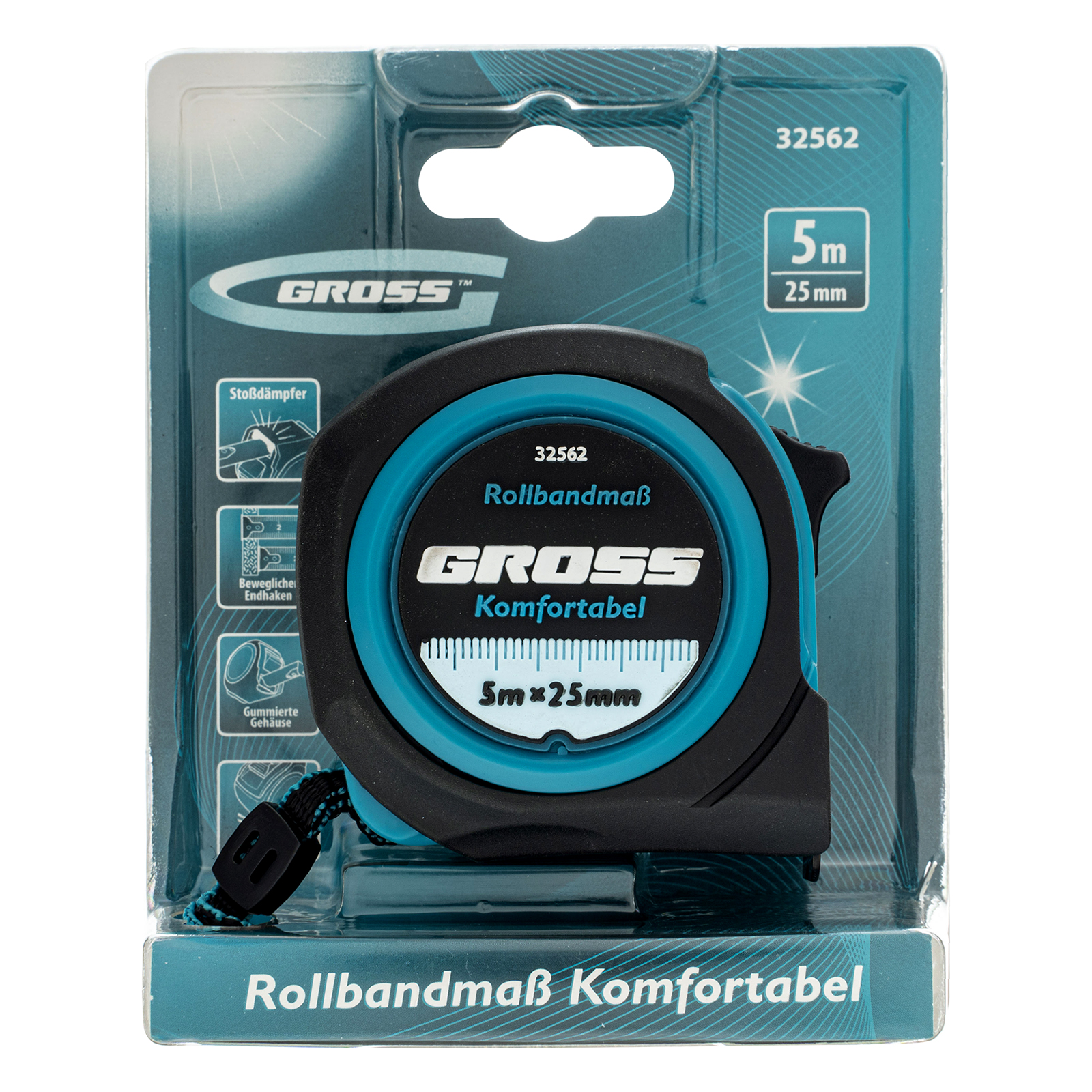 Рулетка Komfortabel 5 м х 25 мм,обрезиненный корпус Gross 