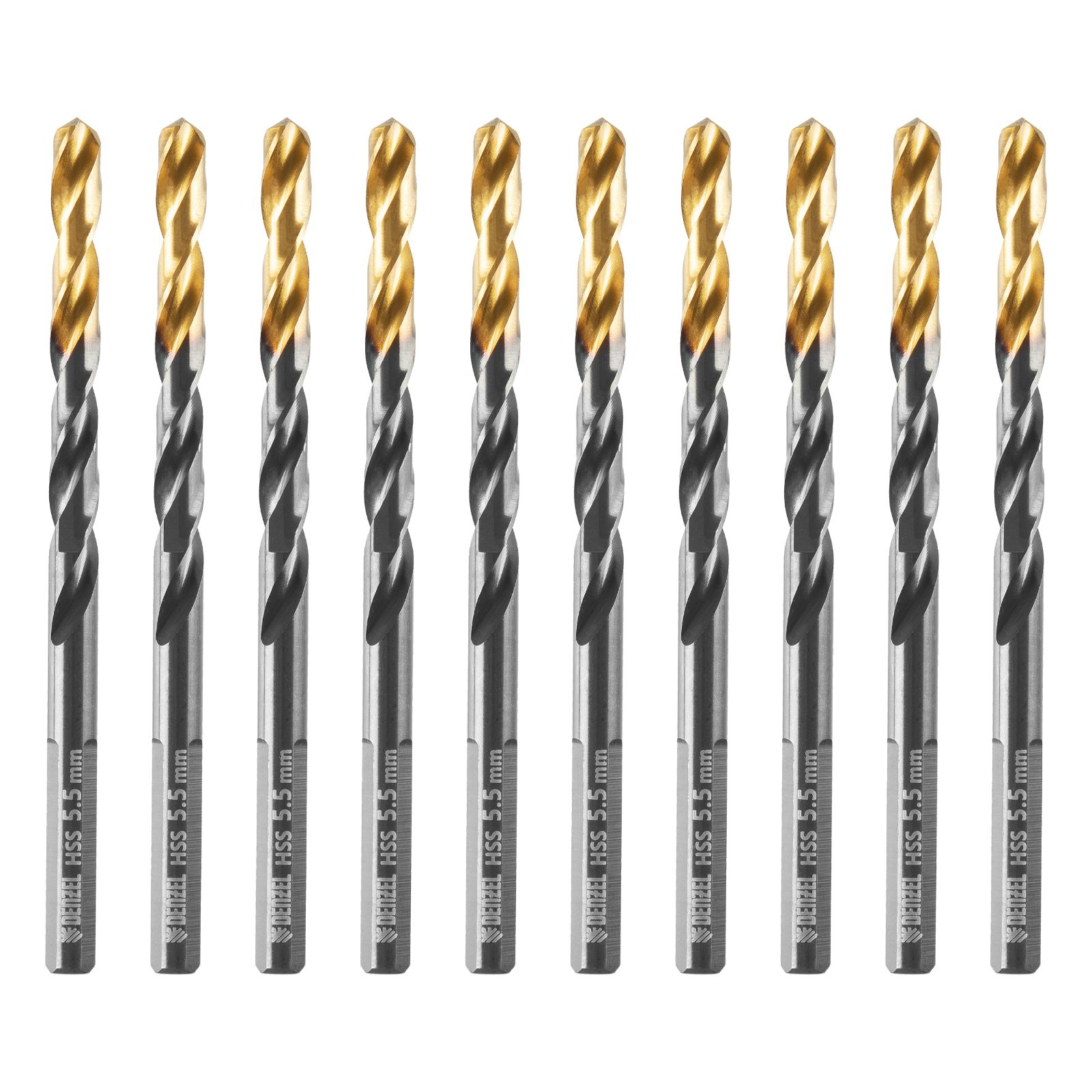 Сверло по металлу, 5,5 мм, HSS-Tin, Golden Tip, 10 шт. Denzel 