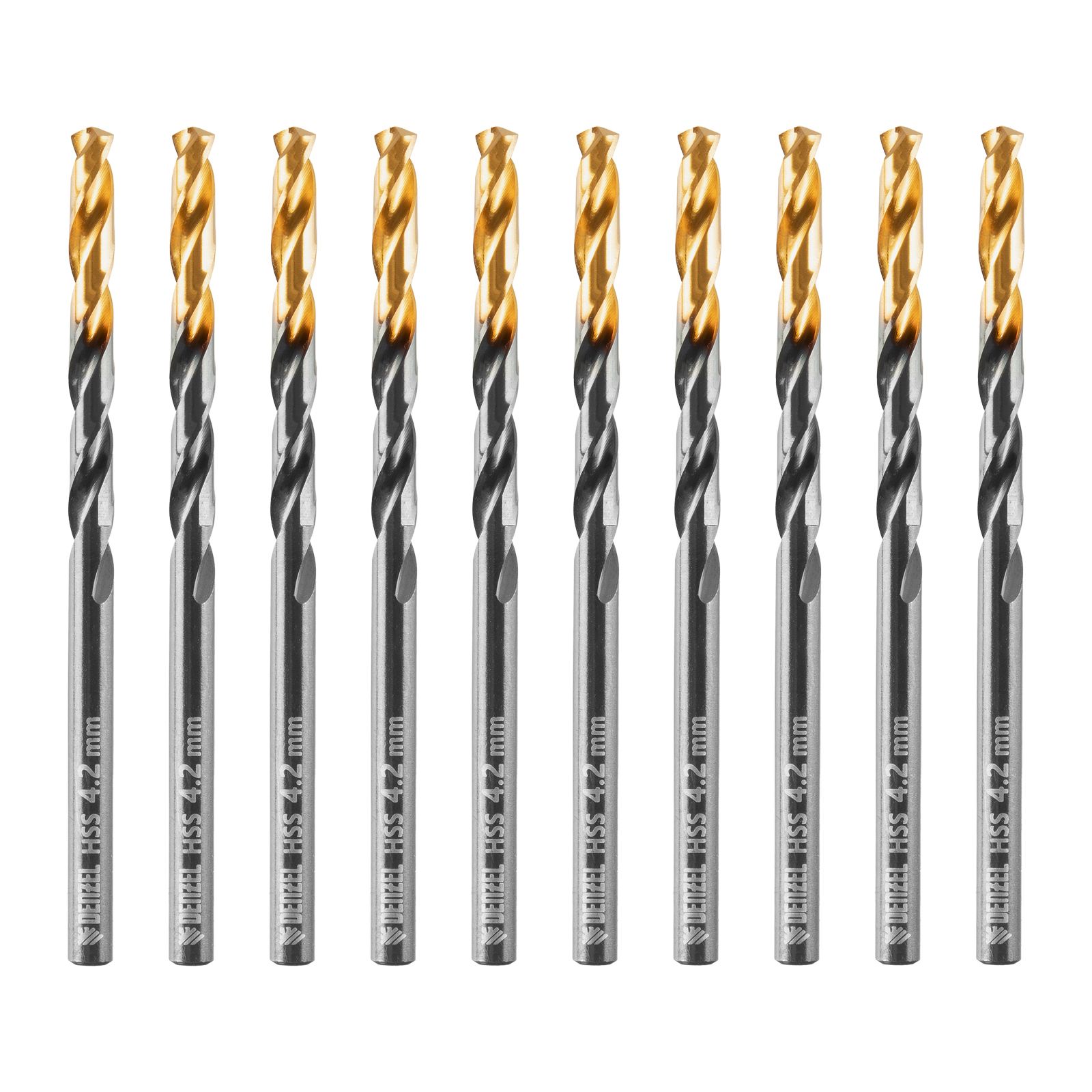 Сверло по металлу, 4,2 мм, HSS-Tin, Golden Tip, 10 шт. Denzel 