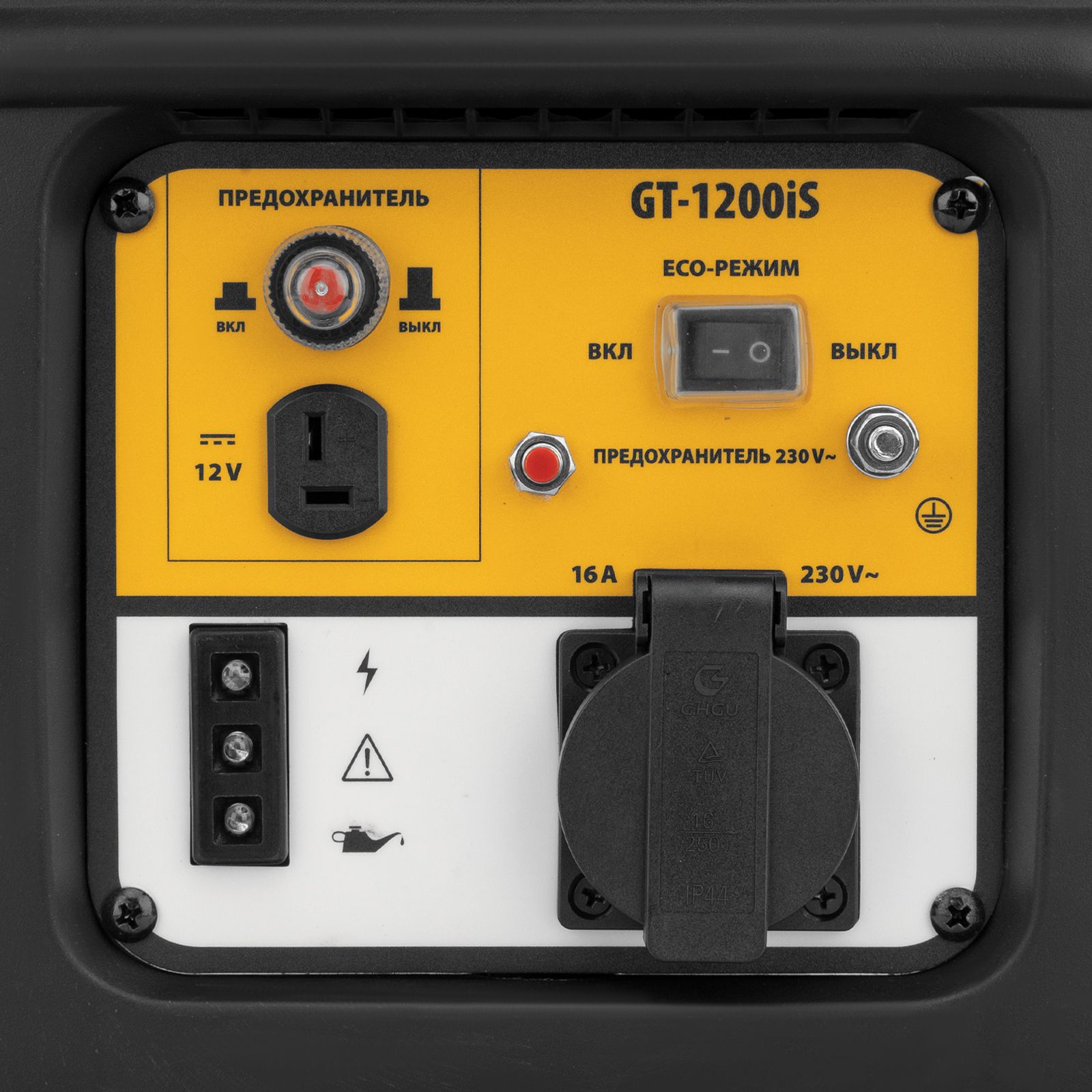 Генератор инверторный GT-1200iS, 1.2 кВт, 230 В, бак 2.4 л, закрытый корпус, ручной старт Denzel 