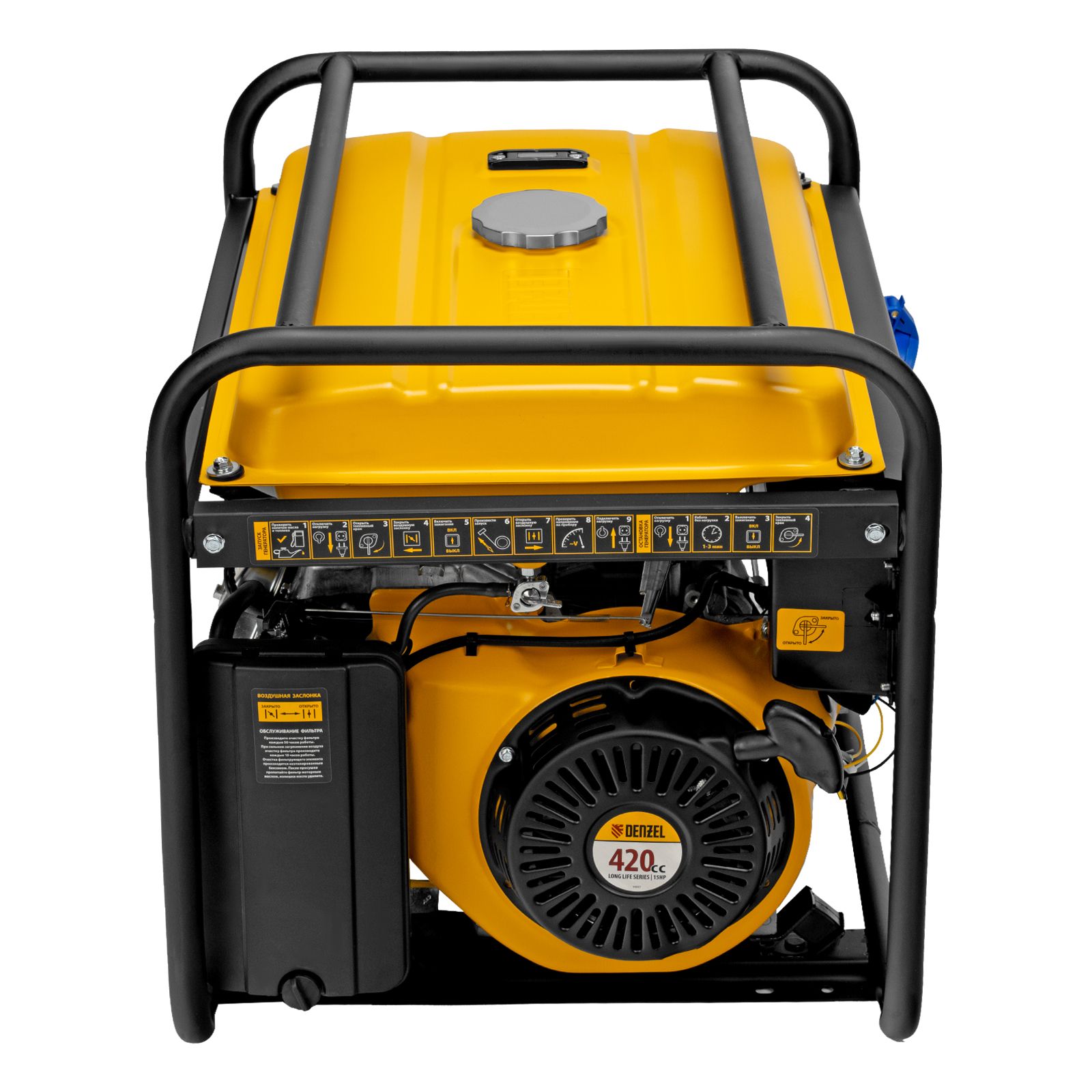 Генератор бензиновый GE 6900, 5.5 кВт, 220 В/50 Гц, 25 л, ручной старт Denzel 