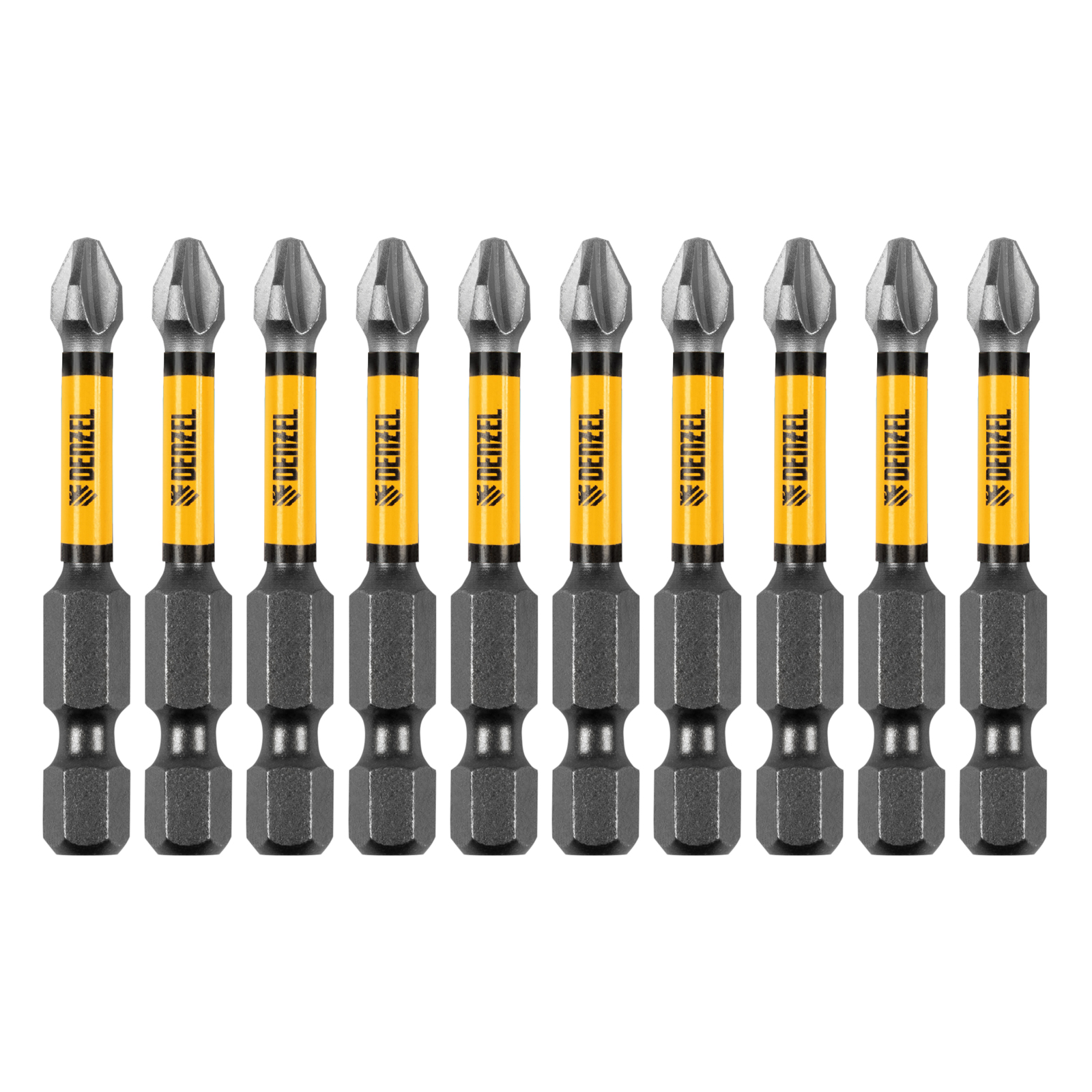 Бита IMPACT, PH2x50 мм, лазерная обработка шлица, сталь S2, 10 шт., Е 6,3 Denzel 