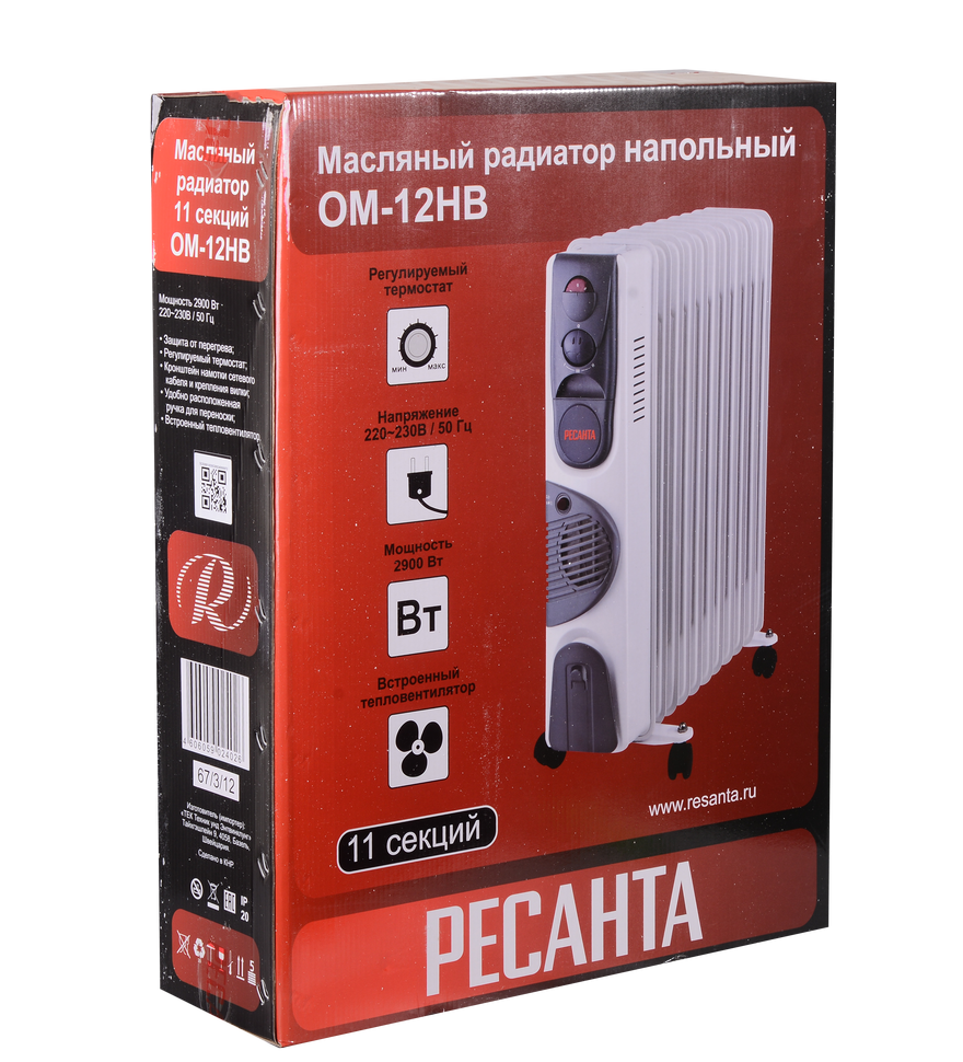 Масляный радиатор РЕСАНТА ОМ-12НВ с вентилятором 