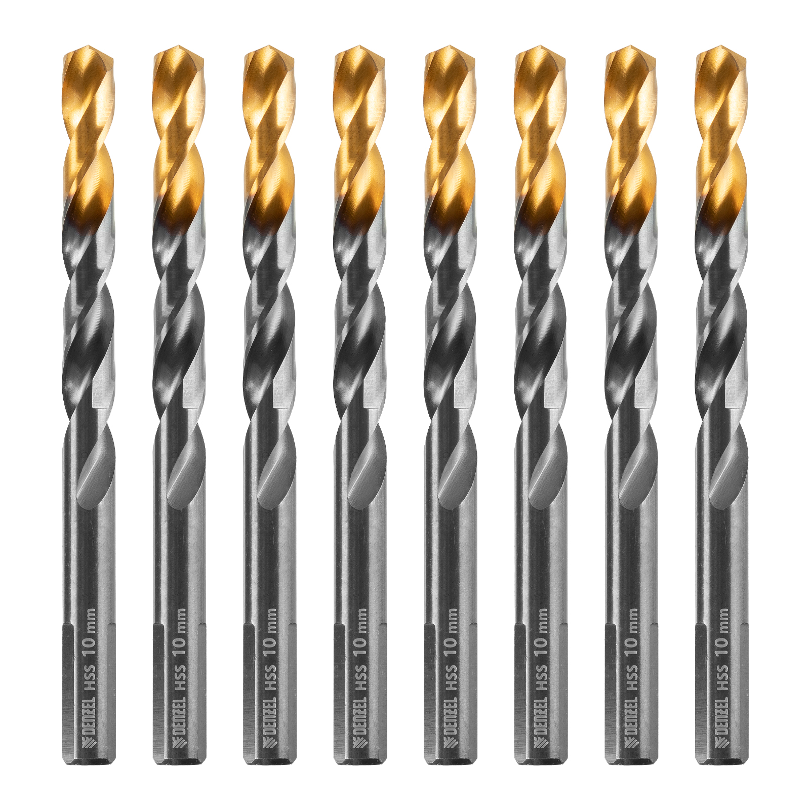 Сверло по металлу, 10 мм, HSS-Tin, Golden Tip, 8 шт. Denzel 