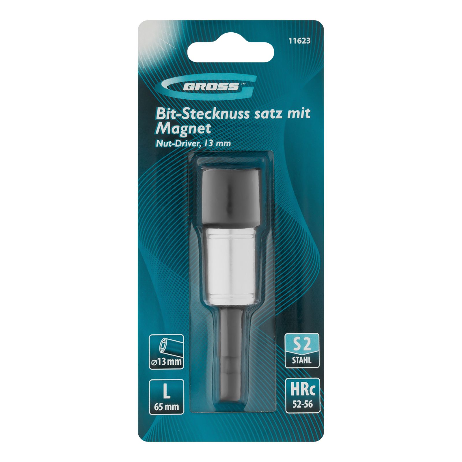 Бита с торцевой головкой, магнит. Nut-Driver, 13 мм, S2 Gross 