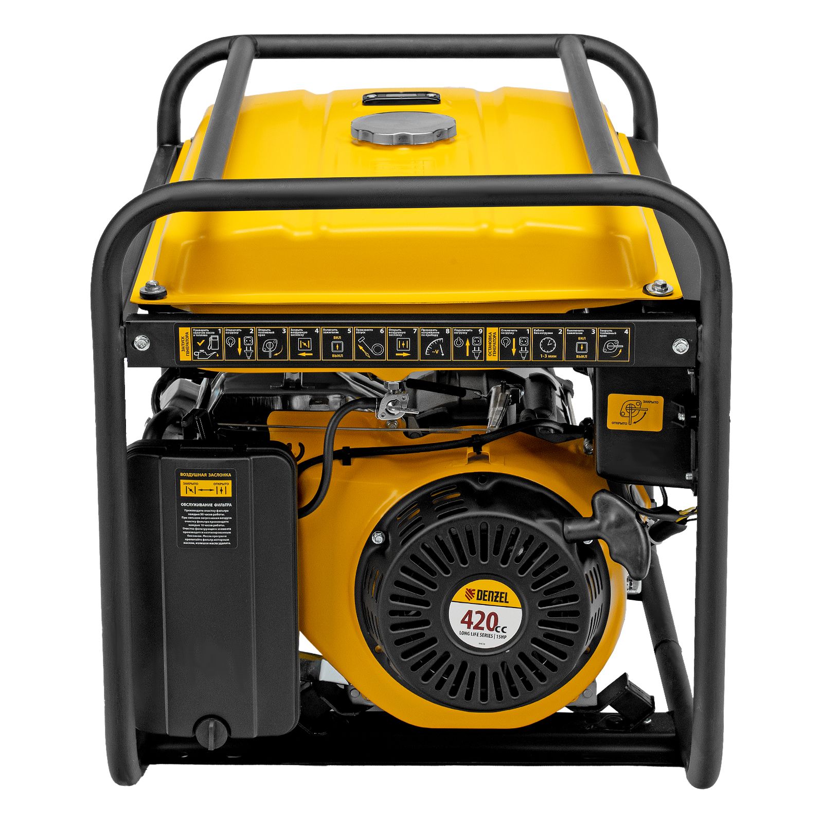 Генератор бензиновый GE 7900, 6.5 кВт, 220 В/50 Гц, 25 л, ручной пуск Denzel 