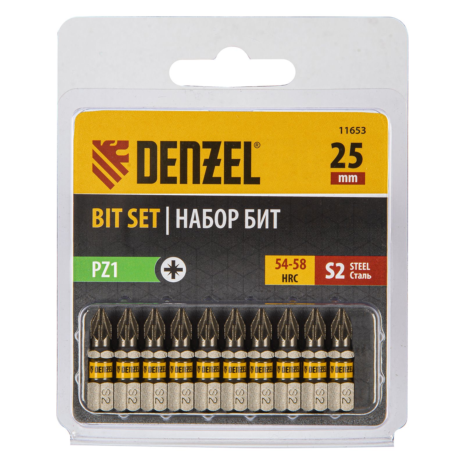 Бита PZ1х25, сталь S2, шестигранный профиль, 10 шт. Е 6,3 Denzel 