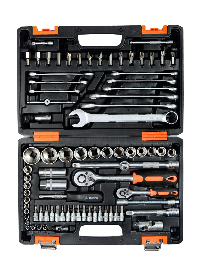 Набор инструментов АВТО, 1/2" , 1/4" , CrV, в кейсе 82 предм Вихрь 