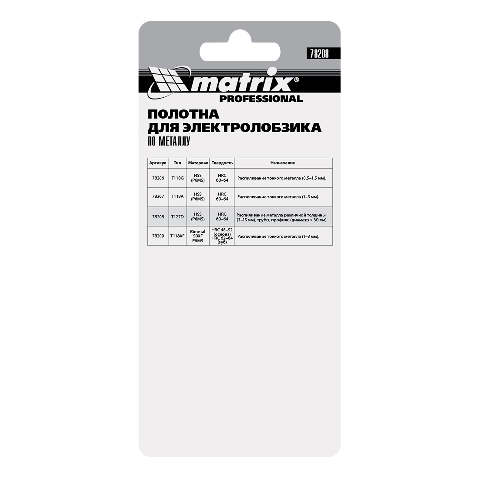 Полотна для электролобзика по металлу, 3 шт, T127D, 75 х 3 мм, HSS Matrix Professional 