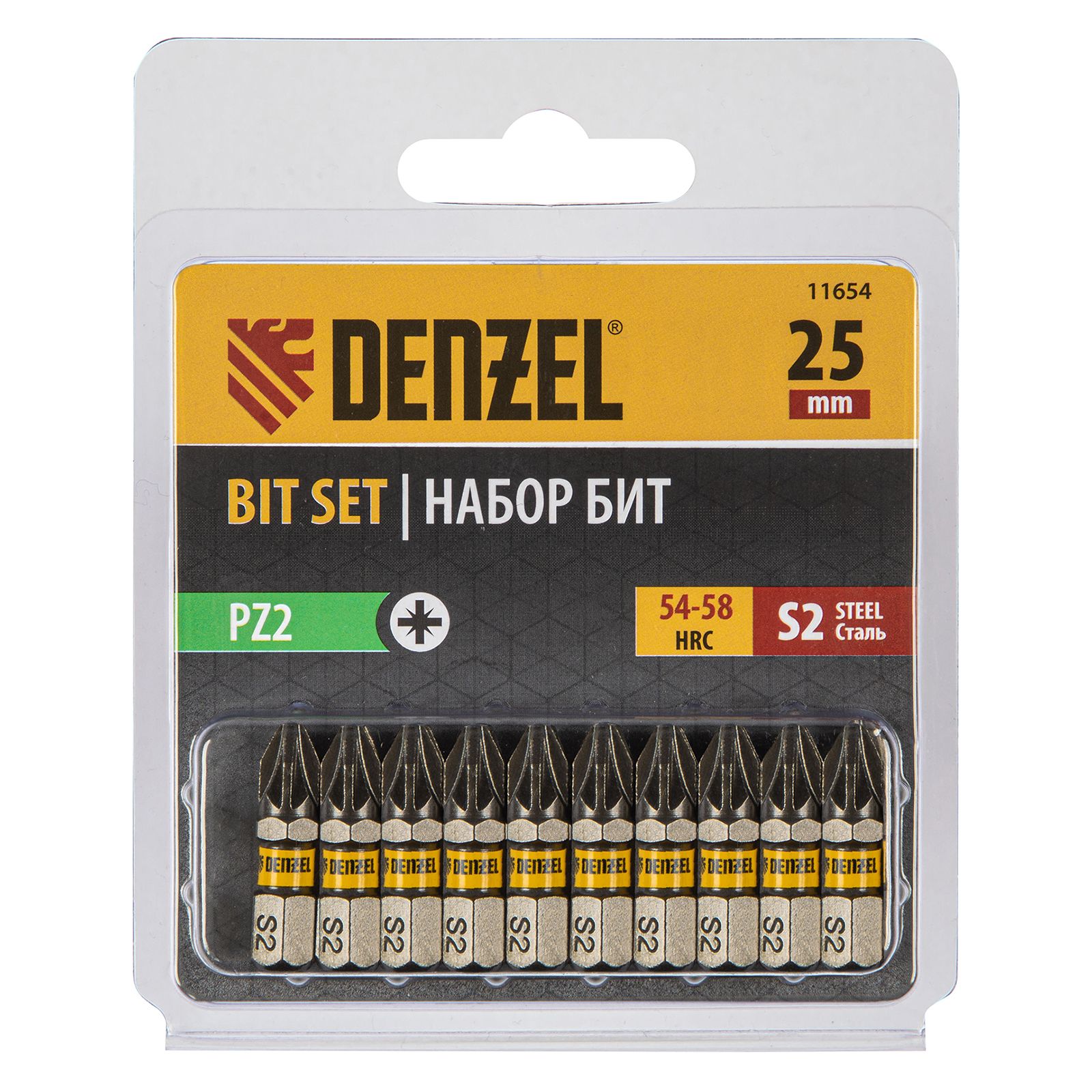 Бита PZ2х25, сталь S2, шестигранный профиль, 10 шт. Е 6,3 Denzel 
