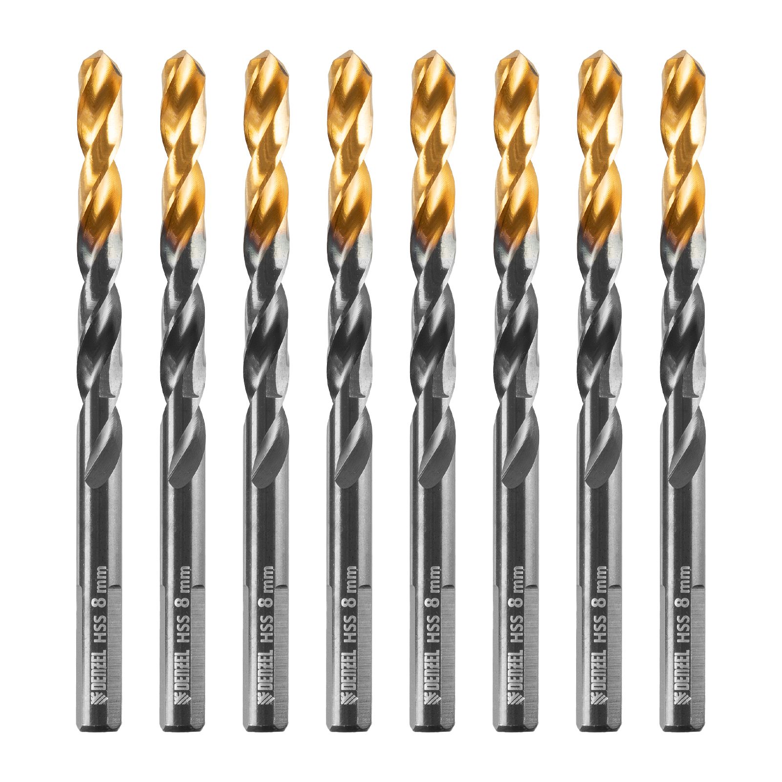 Сверло по металлу, 8 мм, HSS-Tin, Golden Tip, 8 шт. Denzel 