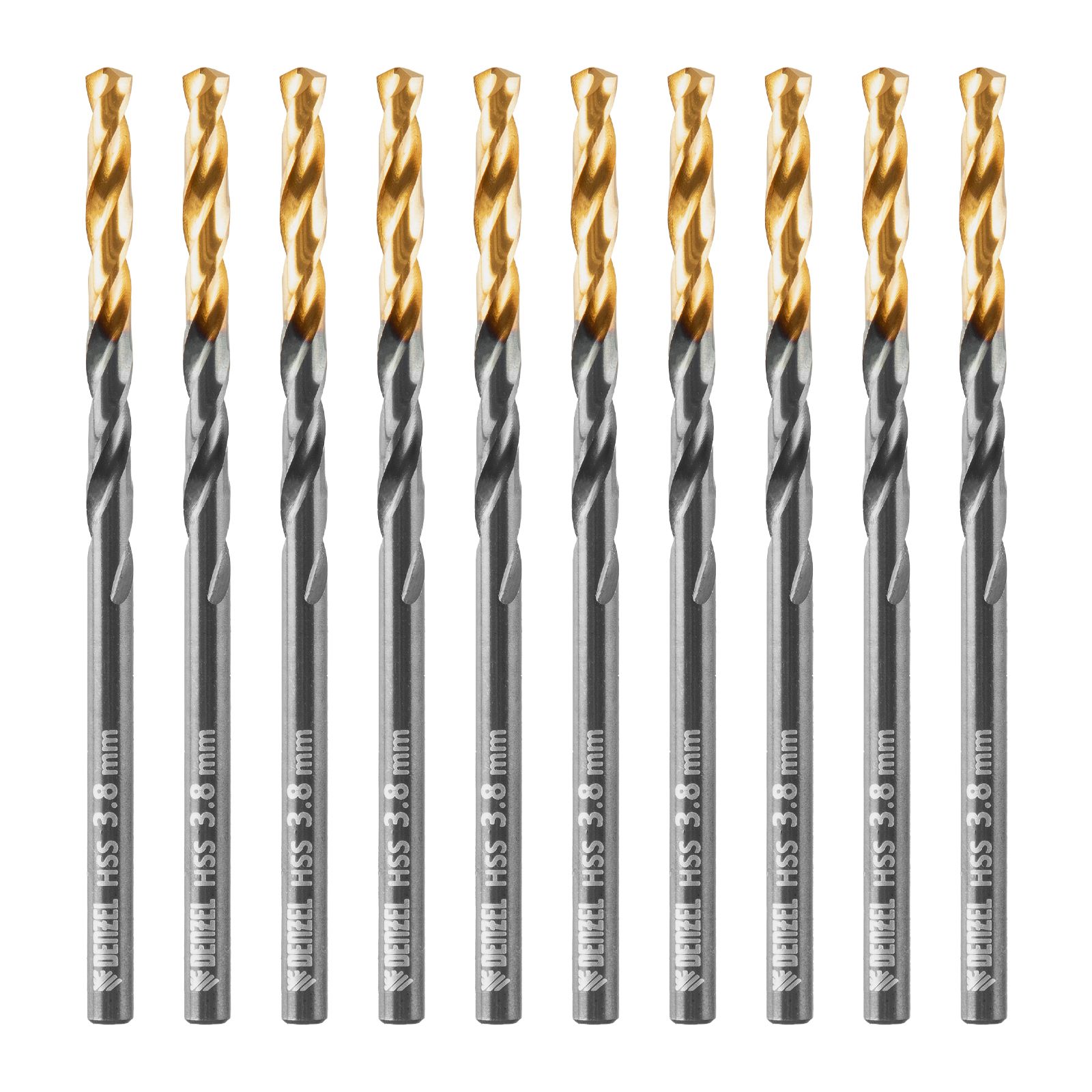 Сверло по металлу, 3,8 мм, HSS-Tin, Golden Tip, 10 шт. Denzel 
