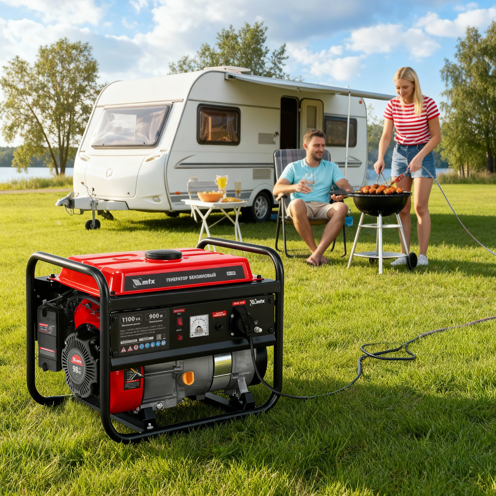 Генератор бензиновый RS-1500, 1,1 кВт, 230В, ручной стартер MTX 