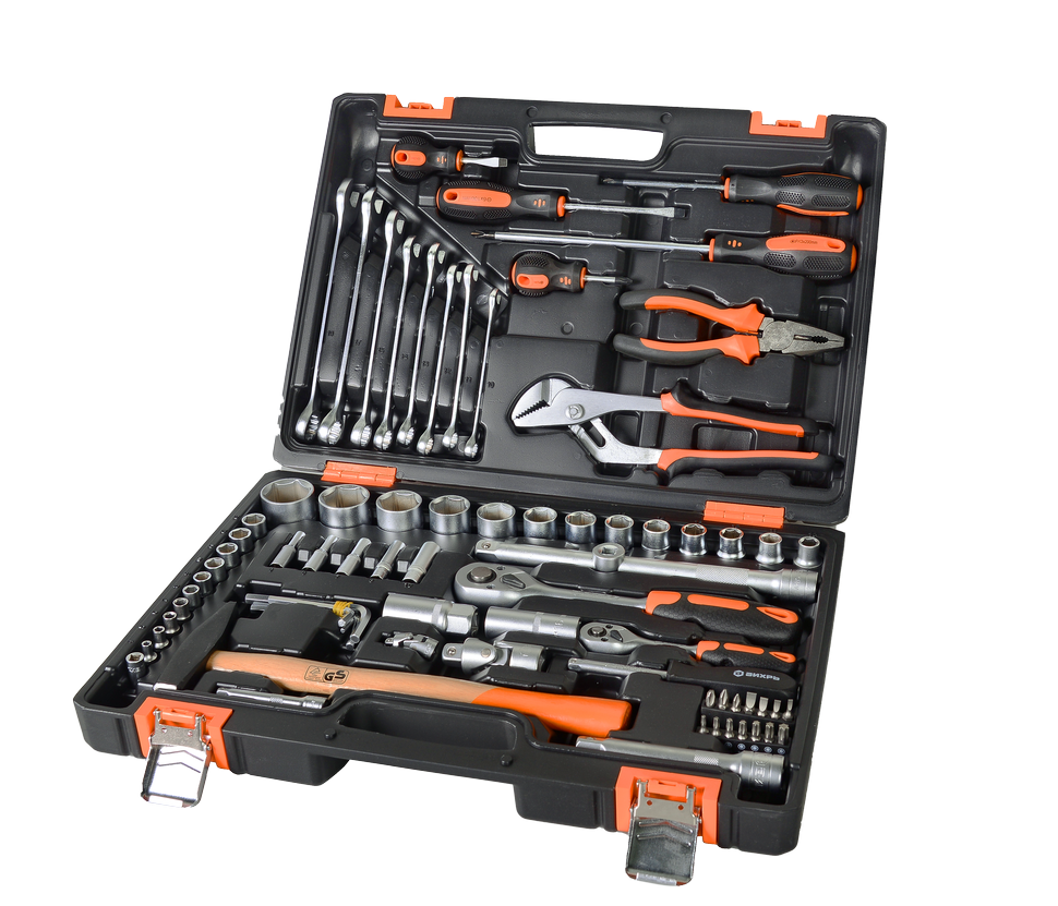 Набор инструментов, 1/2", 1/4", CrV, пластиковый кейс 76 предмета Вихрь 