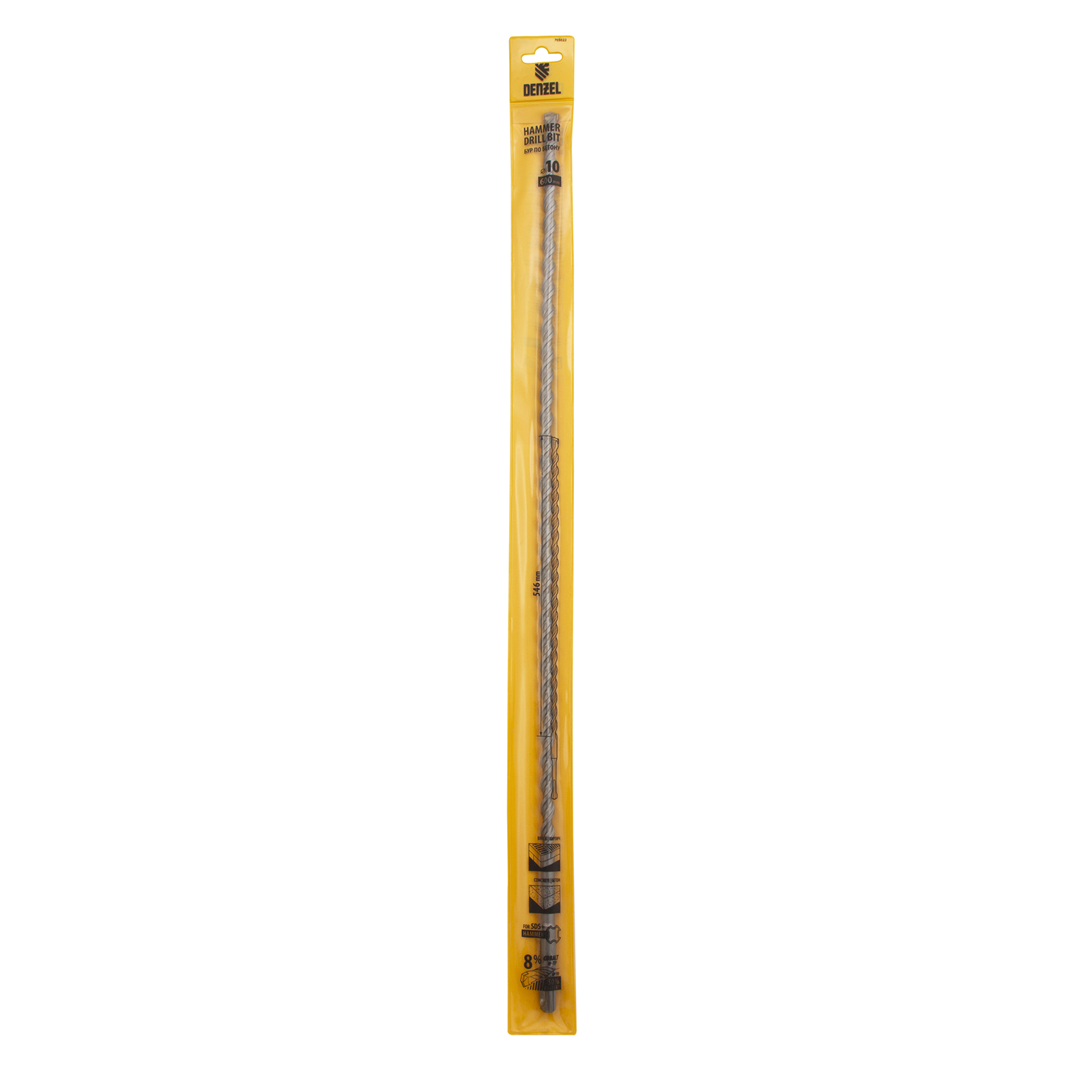 Бур по бетону, двойная спираль, три пылеотводящие кромки, 10 x 600 мм DENZEL 