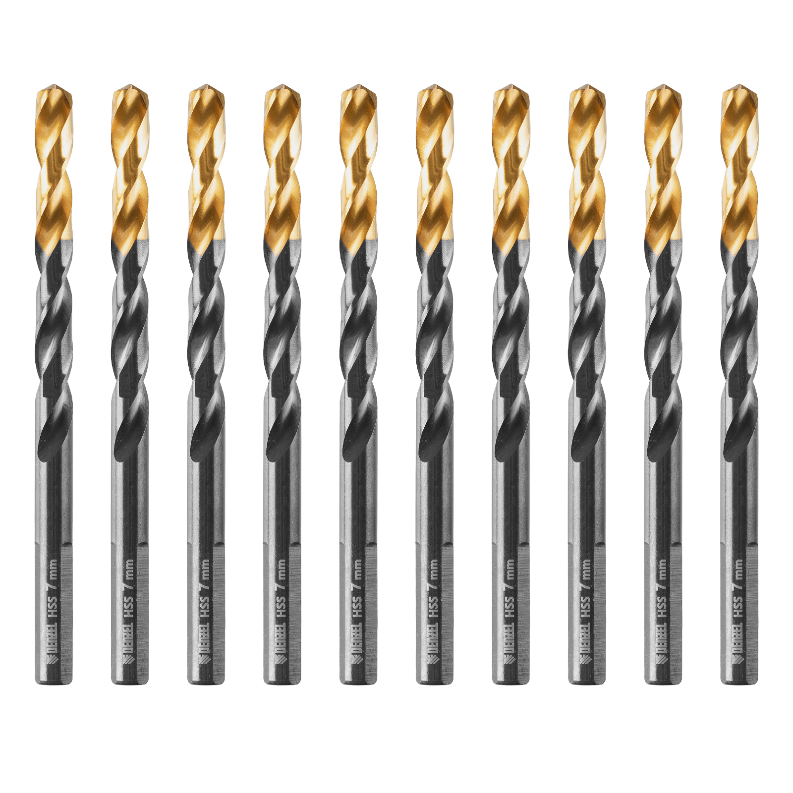 Сверло по металлу, 7 мм, HSS-Tin, Golden Tip, 10 шт. Denzel 