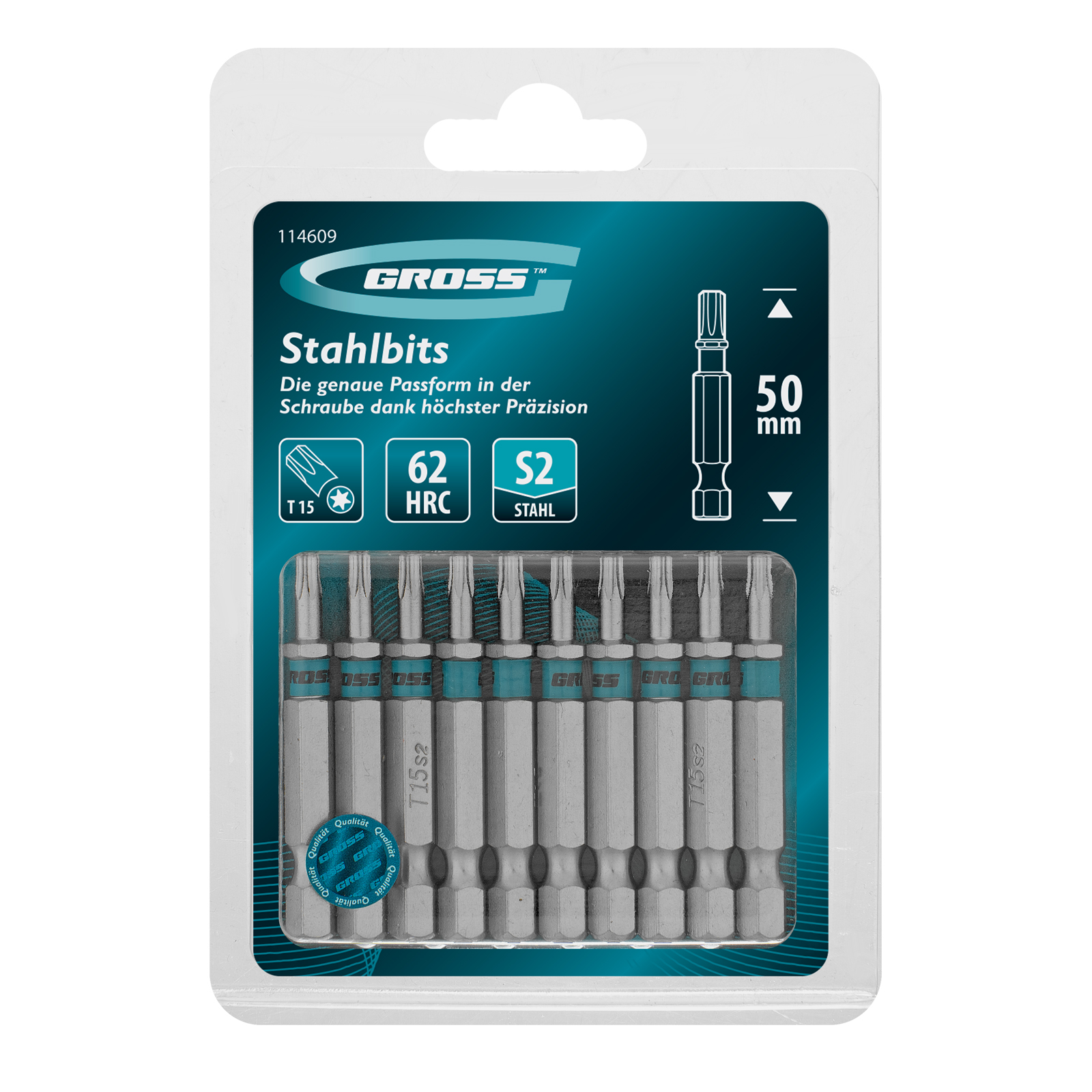 Бита Torx 15х50мм, сталь S2, шестигр., 10 шт. Gross 