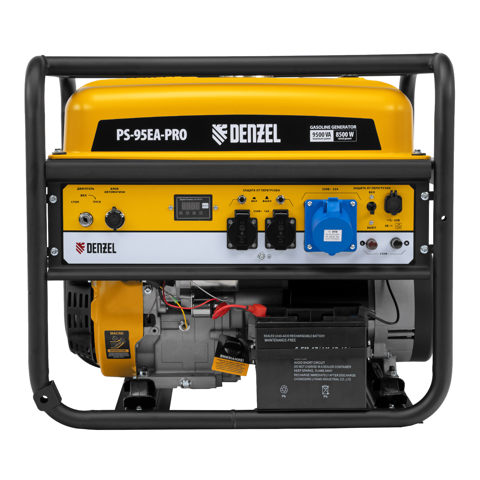 Генератор бензиновый PS-95EA-PRO, 9,5 кВт, 230 В, 40 л, разъем ATS, эл.старт Denzel 