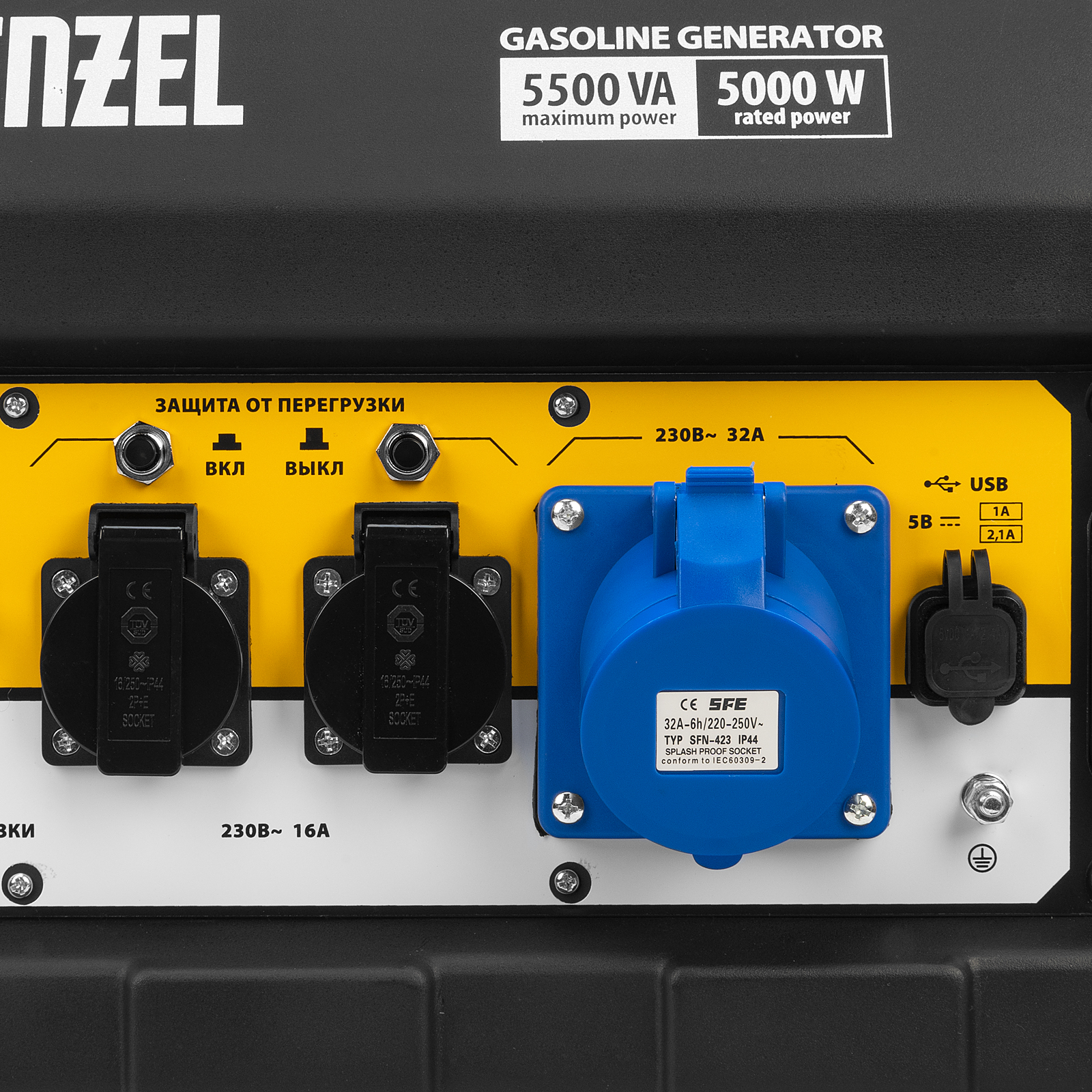Генератор бензиновый PS 55 EA, 5.5 кВт, 230 В, 25 л, коннектор автоматики, электростартер Denzel 