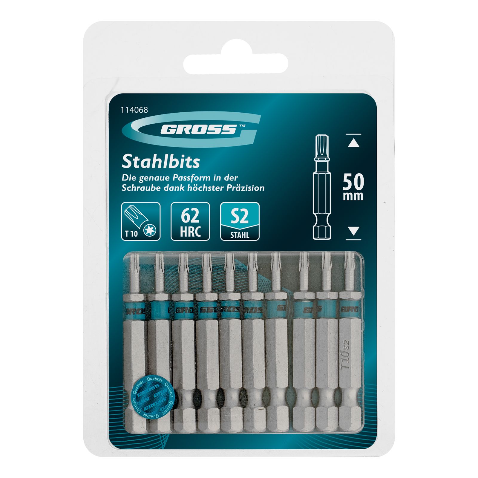 Бита Torx 10х50мм, сталь S2, шестигр., 10 шт. Gross 