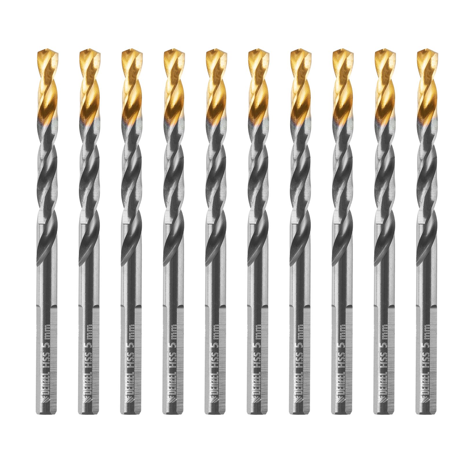 Сверло по металлу, 5 мм, HSS-Tin, Golden Tip, 10 шт. Denzel 
