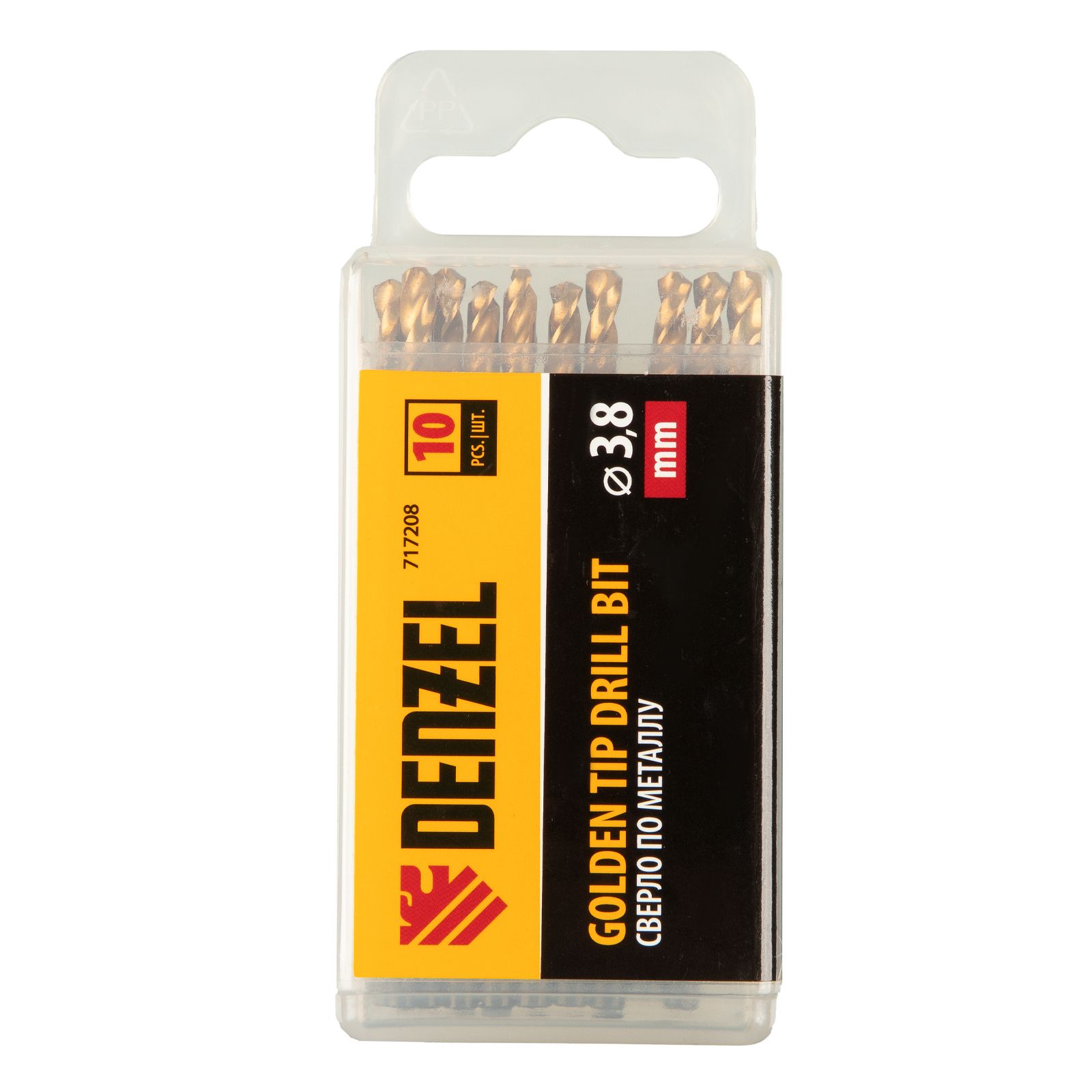 Сверло по металлу, 3,8 мм, HSS-Tin, Golden Tip, 10 шт. Denzel 