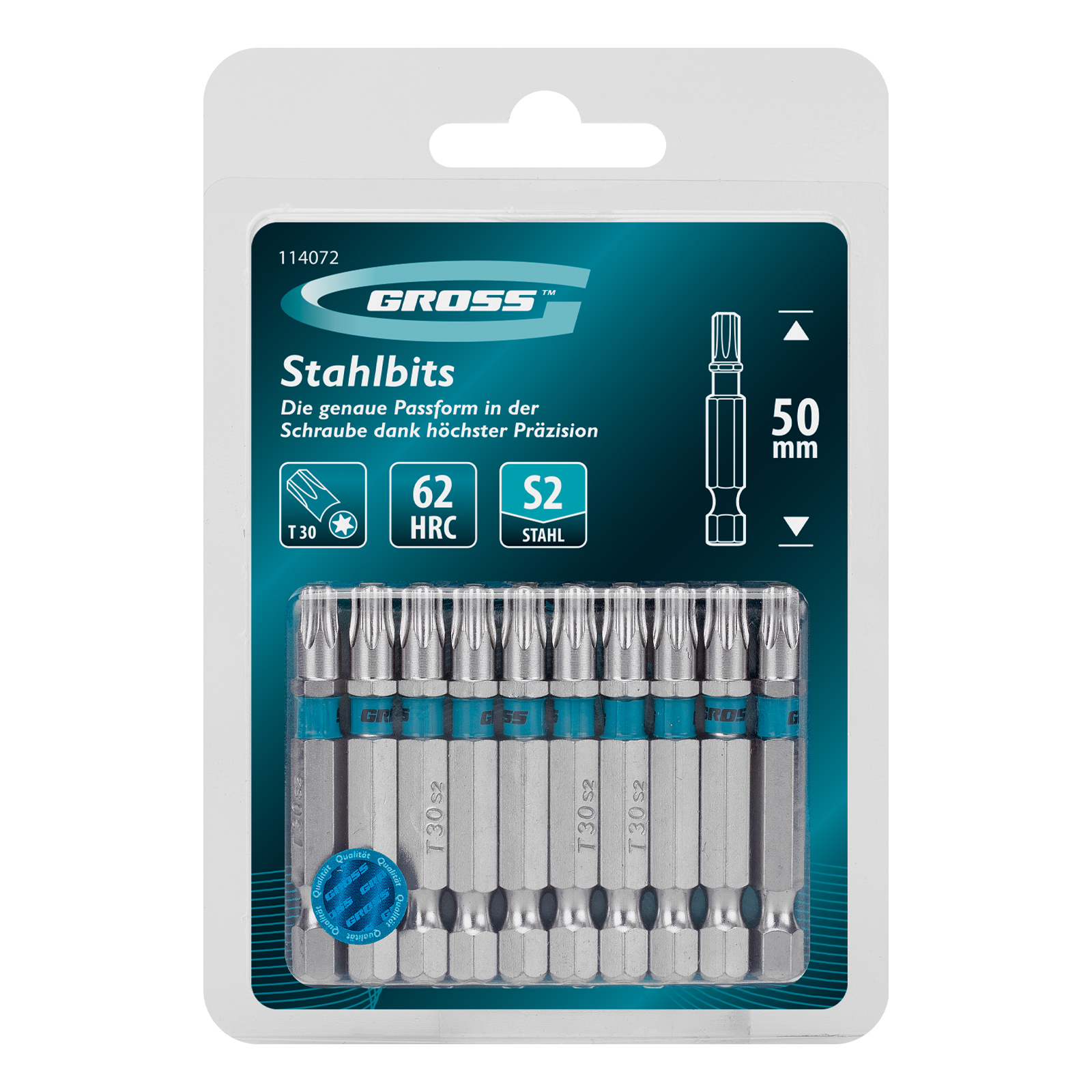 Бита Torx 30х50мм, сталь S2, шестигр., 10 шт. Gross 